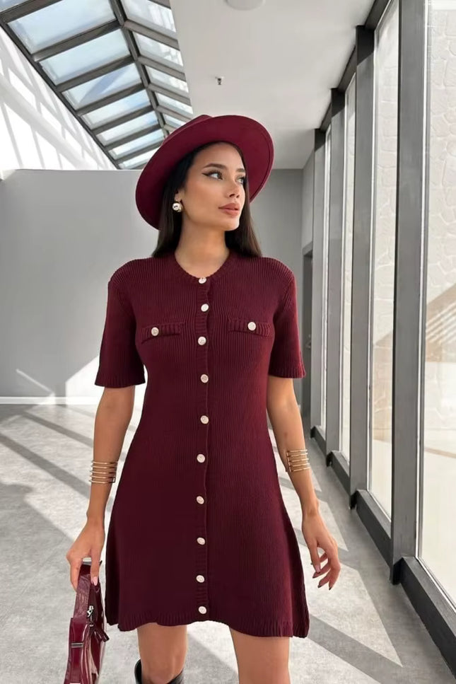 Knit Button-Front Mini Dress