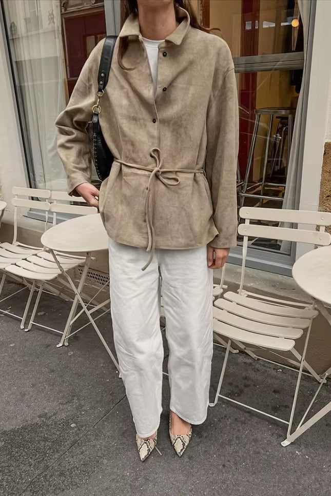 Belted Suede-Look Jacket