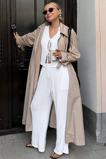 Lace-Up Shirt & Wide-Leg Pants Set