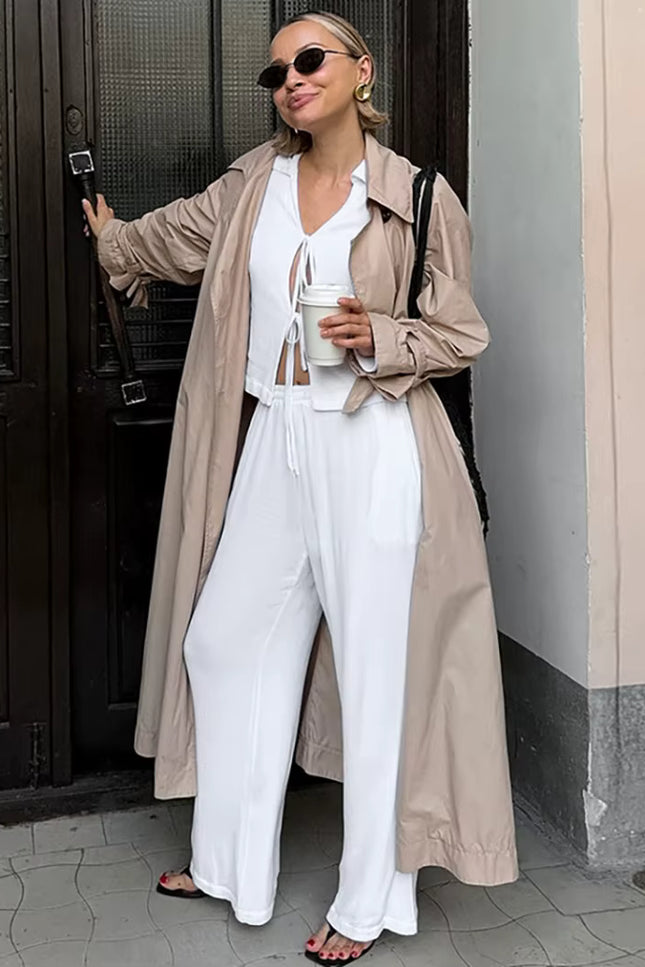 Lace-Up Shirt & Wide-Leg Pants Set