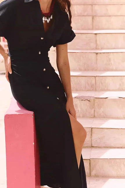 Button-Front Midi Dress