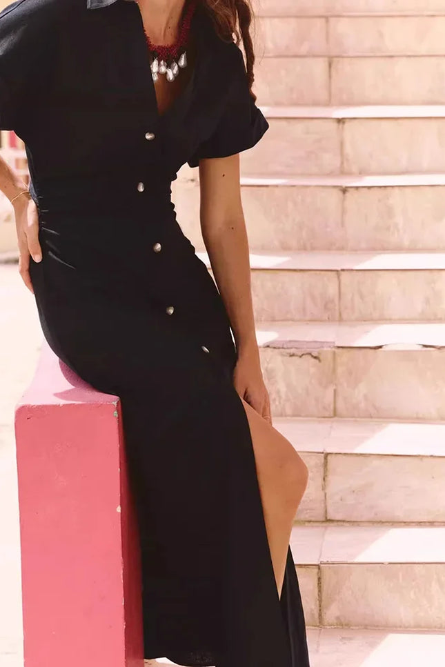 Button-Front Midi Dress