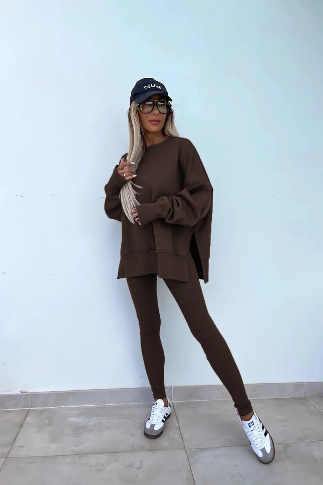 Two-Piece Knitted Lounge Set - Brown