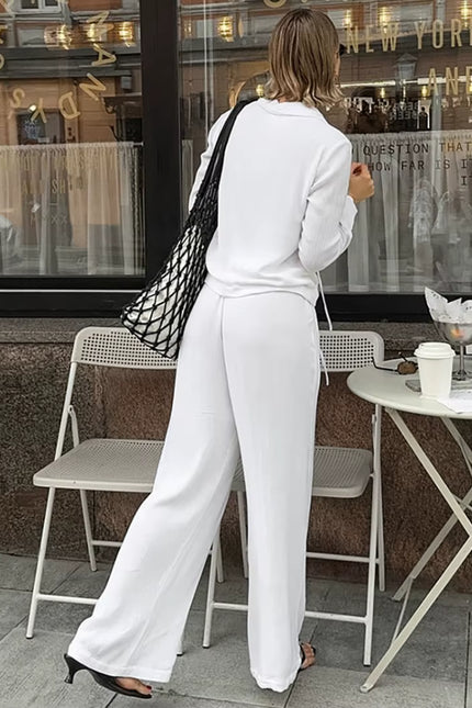 Lace-Up Shirt & Wide-Leg Pants Set