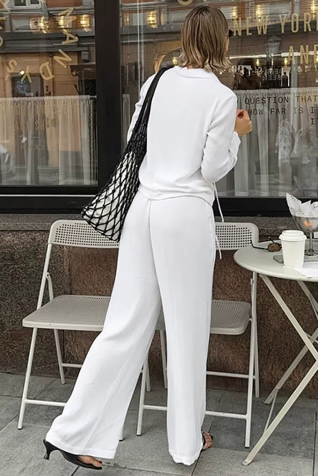 Lace-Up Shirt & Wide-Leg Pants Set