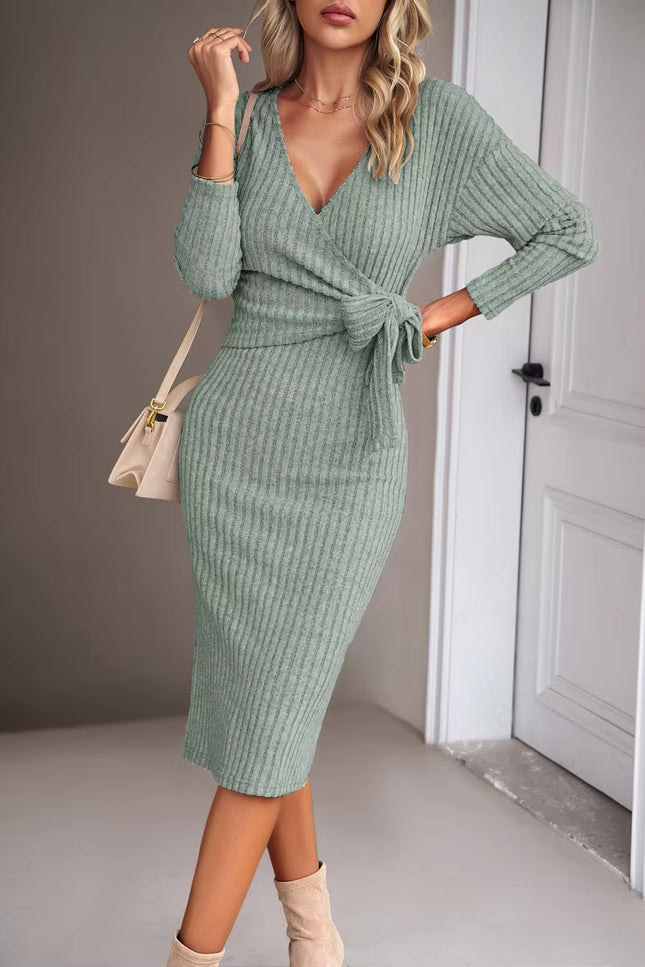 Ribbed Wrap Knit Dress