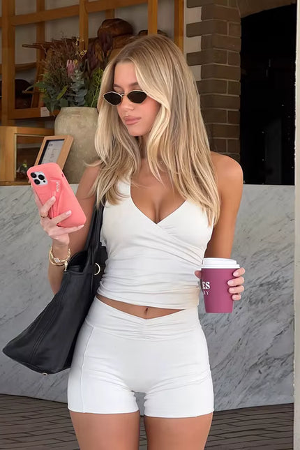 V-Neck Crop Top & Shorts Set