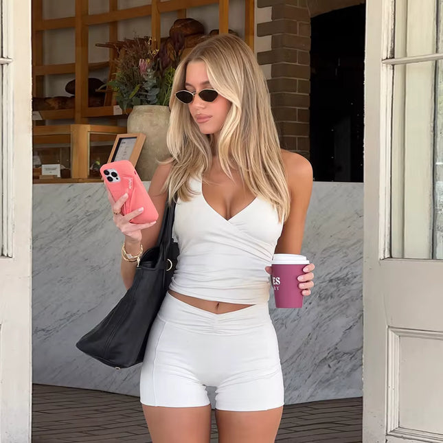 V-Neck Crop Top & Shorts Set