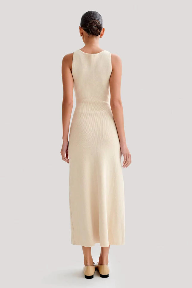 Sleeveless Button-Front Knit Maxi Dress