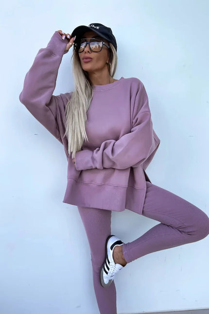 Two-Piece Knitted Lounge Set - Purple