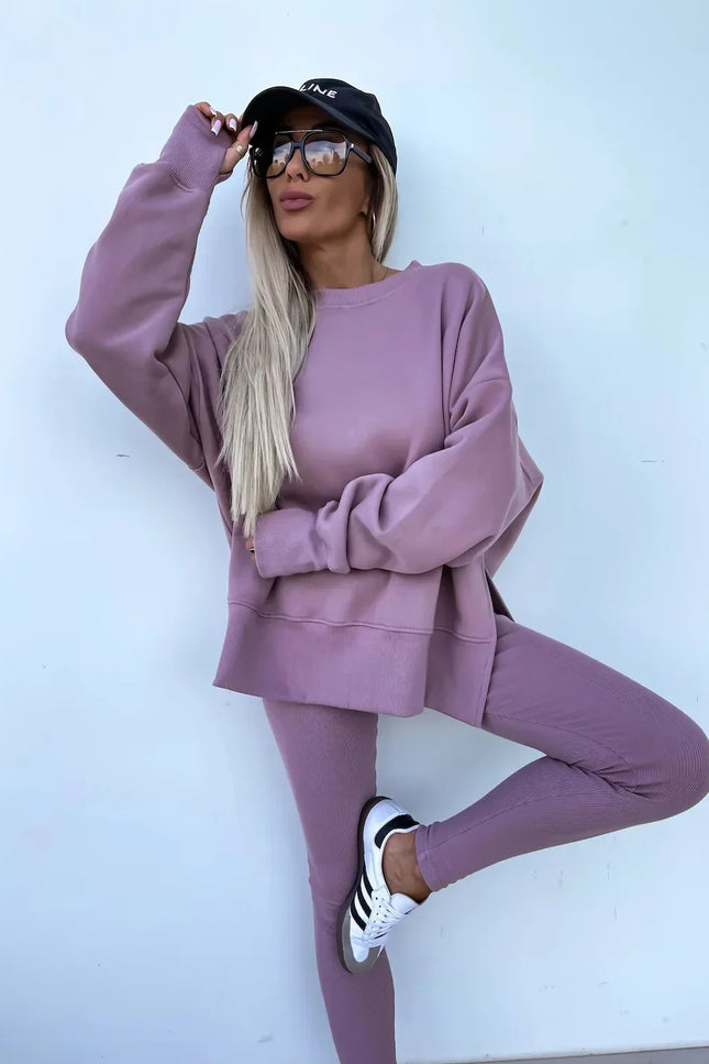 Two-Piece Knitted Lounge Set - Purple