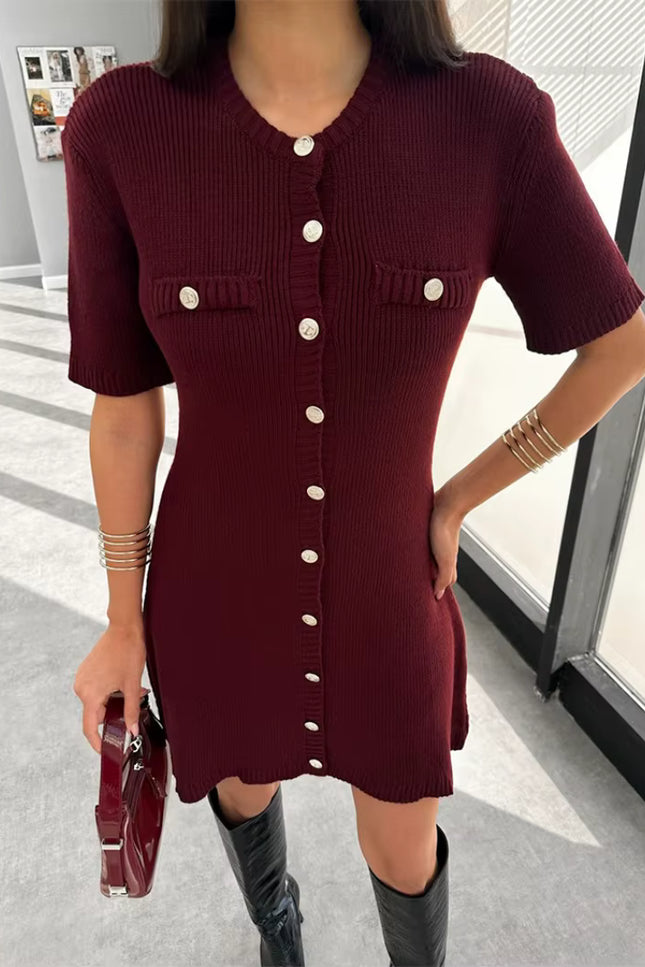Knit Button-Front Mini Dress