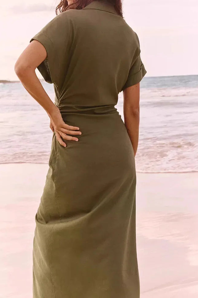 Button-Front Midi Dress