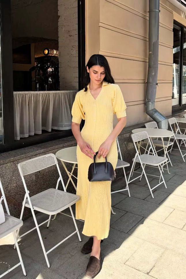 Button-Front Knit Maxi Dress