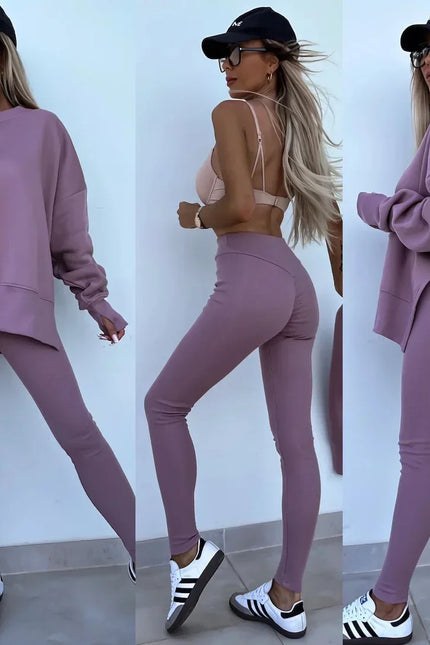 Two-Piece Knitted Lounge Set - Purple