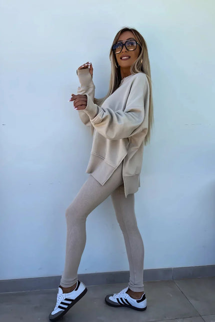 Two-Piece Knitted Lounge Set - Apricot