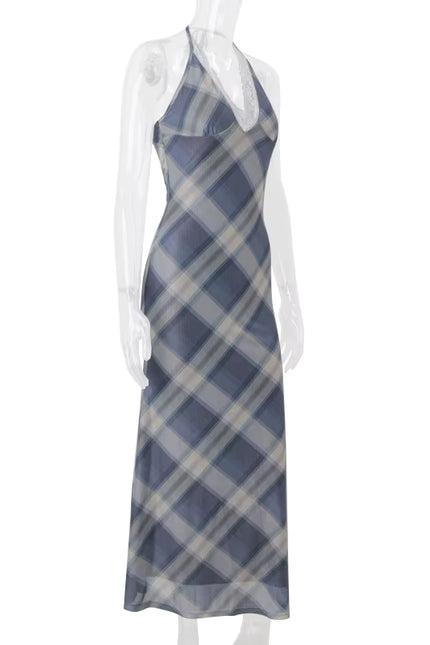 Lace Trim Plaid Maxi Dress
