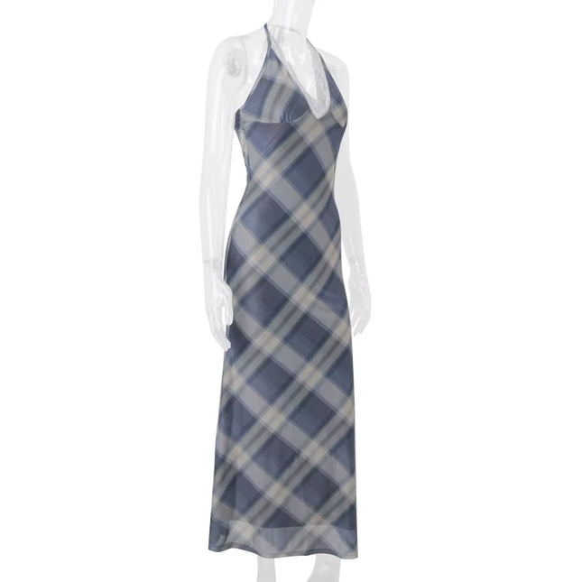 Lace Trim Plaid Maxi Dress