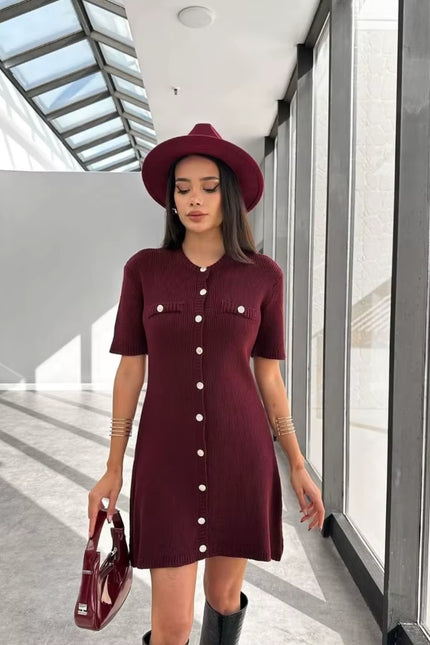 Knit Button-Front Mini Dress