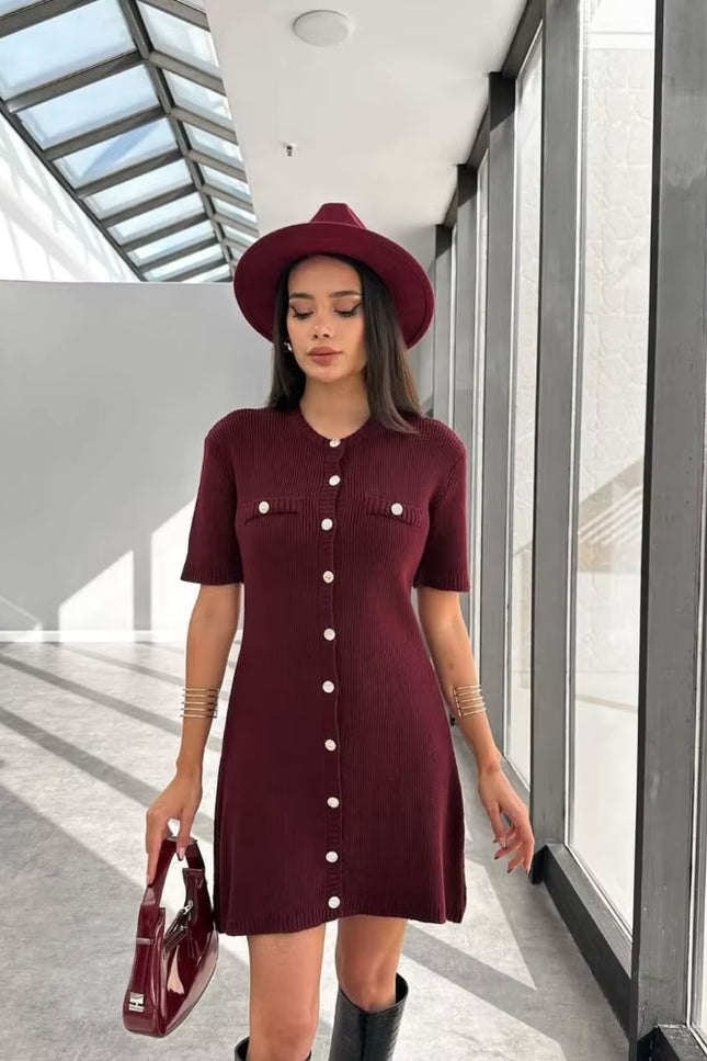 Knit Button-Front Mini Dress
