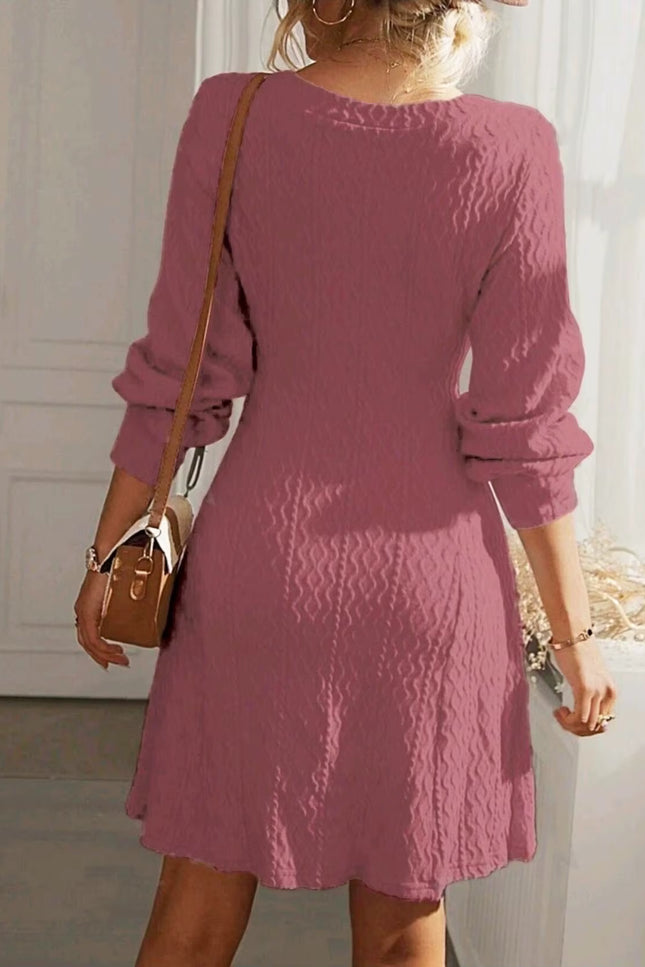 Textured V-Neck A-Line Dress