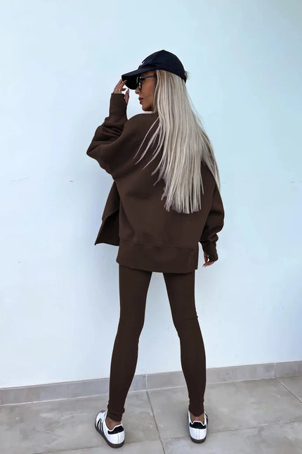 Two-Piece Knitted Lounge Set - Brown
