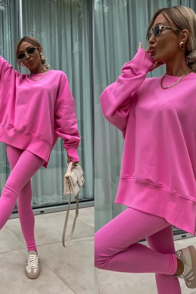 Two-Piece Knitted Lounge Set - Pink