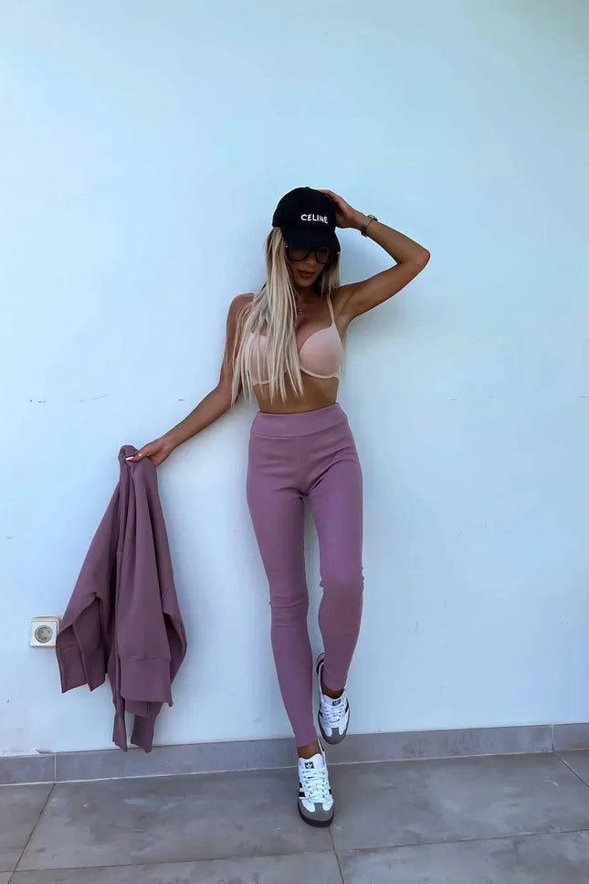 Two-Piece Knitted Lounge Set - Purple