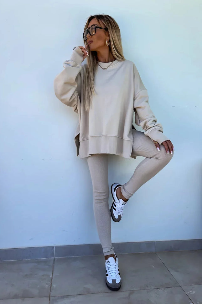 Two-Piece Knitted Lounge Set - Apricot
