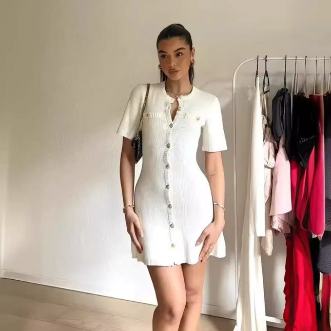 Knit Button-Front Mini Dress