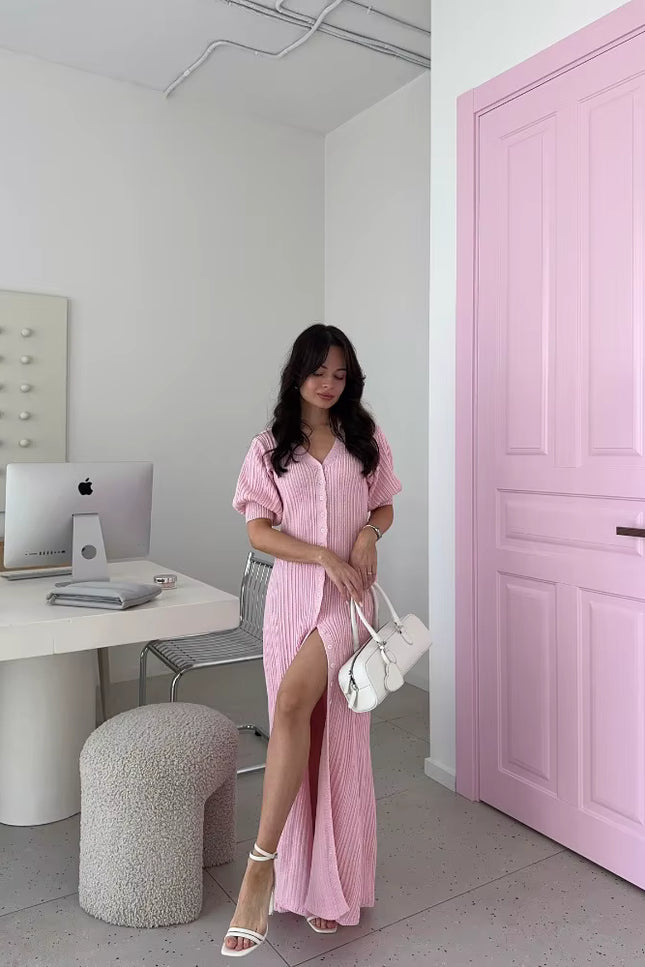Button-Front Knit Maxi Dress