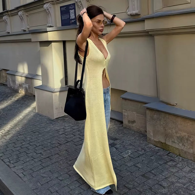 Sleeveless Knit Maxi Cardigan