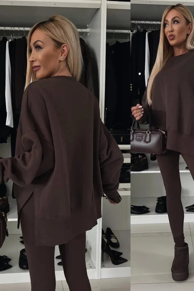 Two-Piece Knitted Lounge Set - Brown
