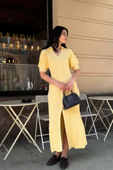 Button-Front Knit Maxi Dress