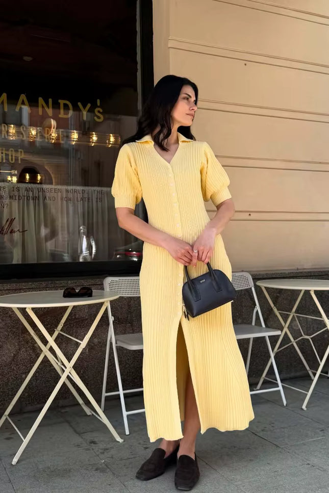 Button-Front Knit Maxi Dress