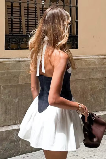 Patchwork Halter Mini Dress