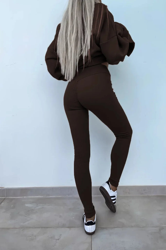 Two-Piece Knitted Lounge Set - Brown