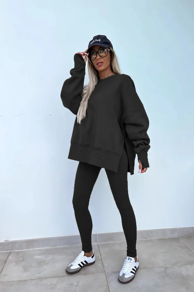 Two-Piece Knitted Lounge Set - Black