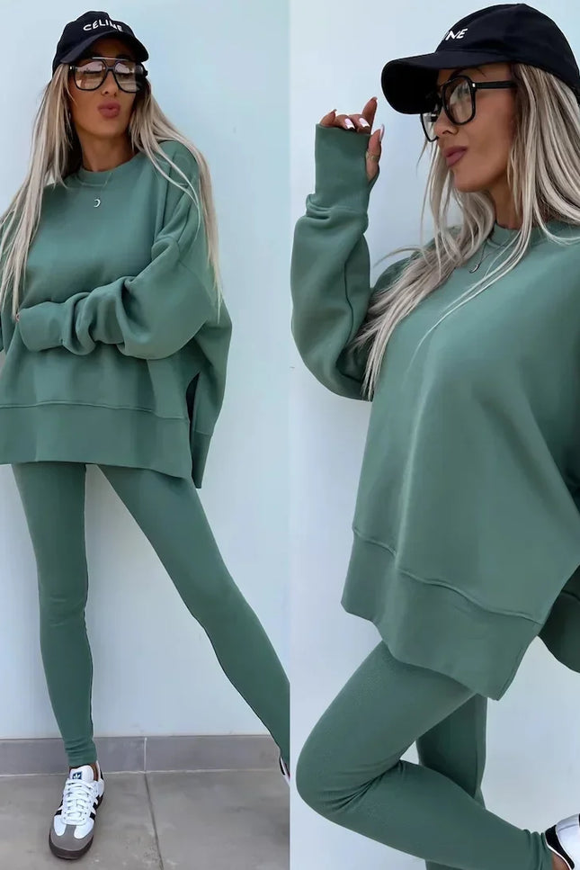 Two-Piece Knitted Lounge Set - Green