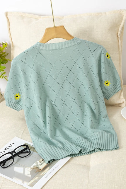 Striped Floral Embroidered Slim-Fit T-Shirt