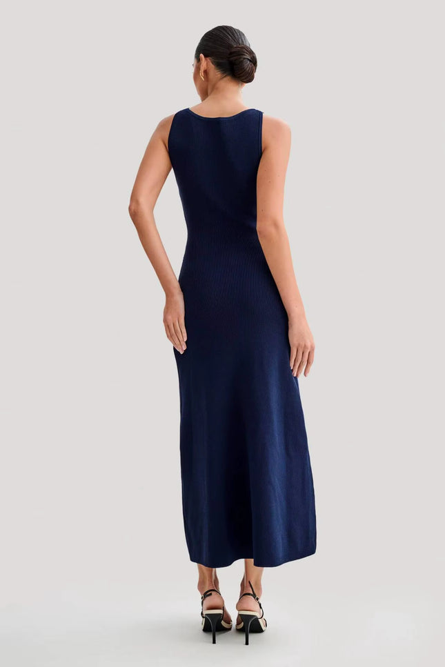 Sleeveless Button-Front Knit Maxi Dress