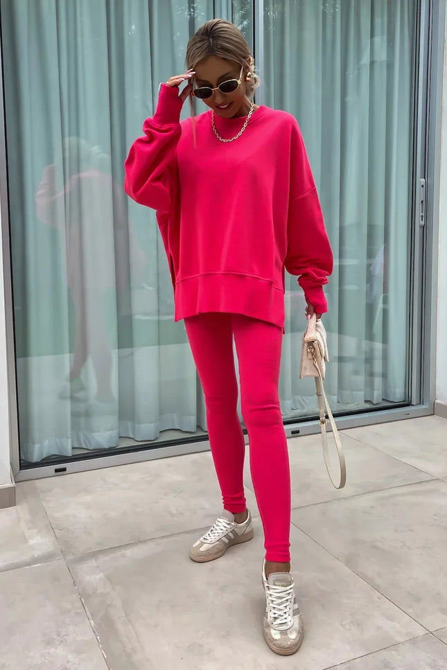 Two-Piece Knitted Lounge Set - Red