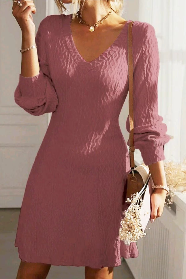 Textured V-Neck A-Line Dress