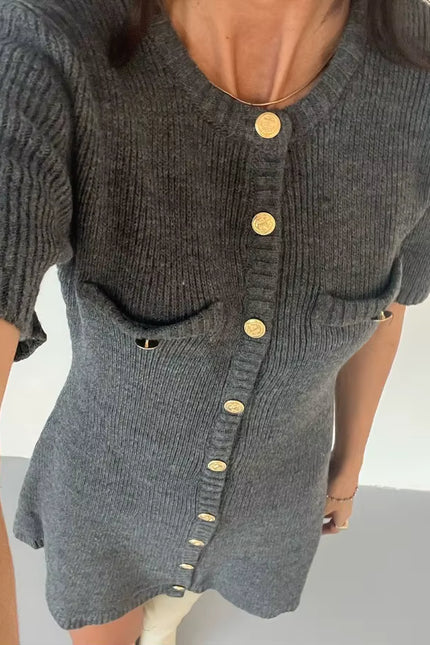 Knit Button-Front Mini Dress