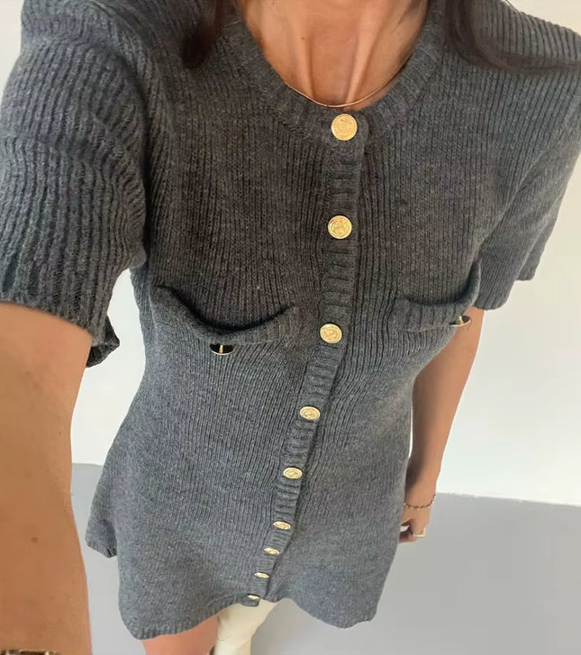 Knit Button-Front Mini Dress
