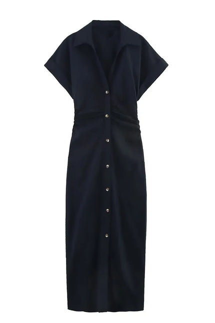 Button-Front Midi Dress