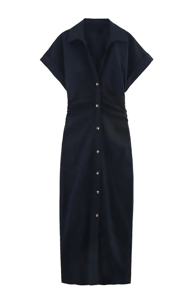 Button-Front Midi Dress