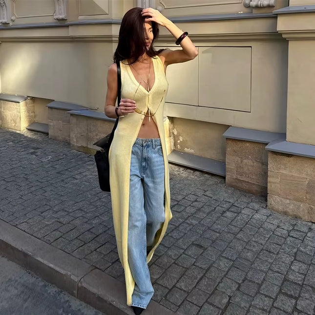 Sleeveless Knit Maxi Cardigan