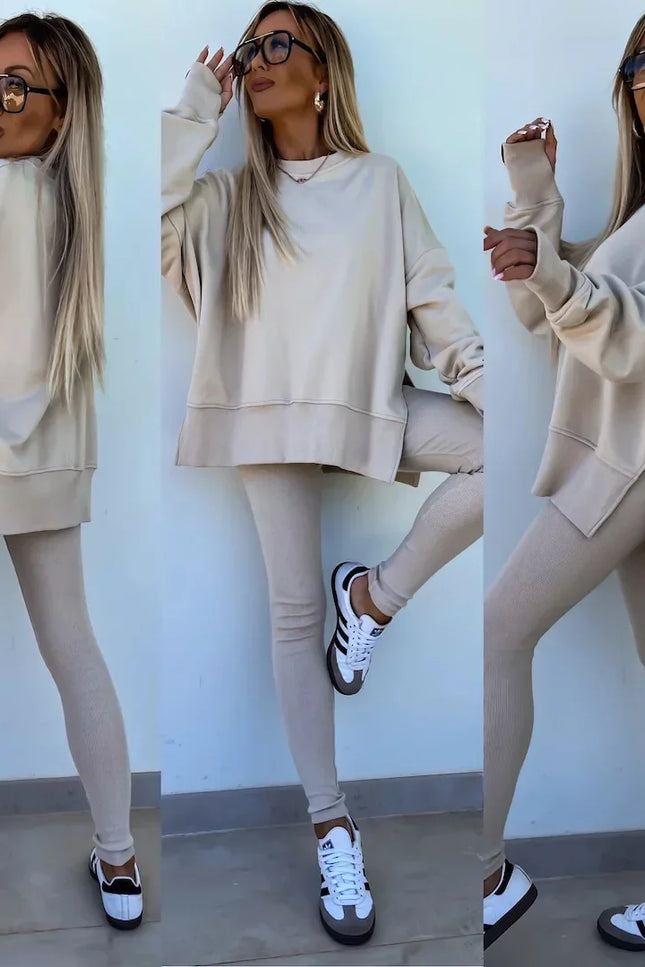 Two-Piece Knitted Lounge Set - Apricot