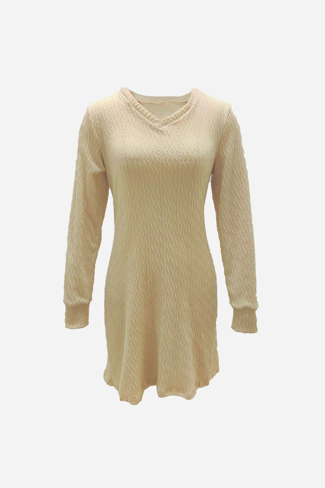 Textured V-Neck A-Line Dress